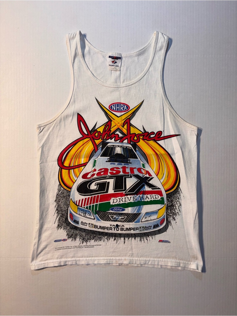 Vtg Jerzees NHRA John Force Castrol GTX Ford Racing Nascar 90s Y2K Tank Top Sz M